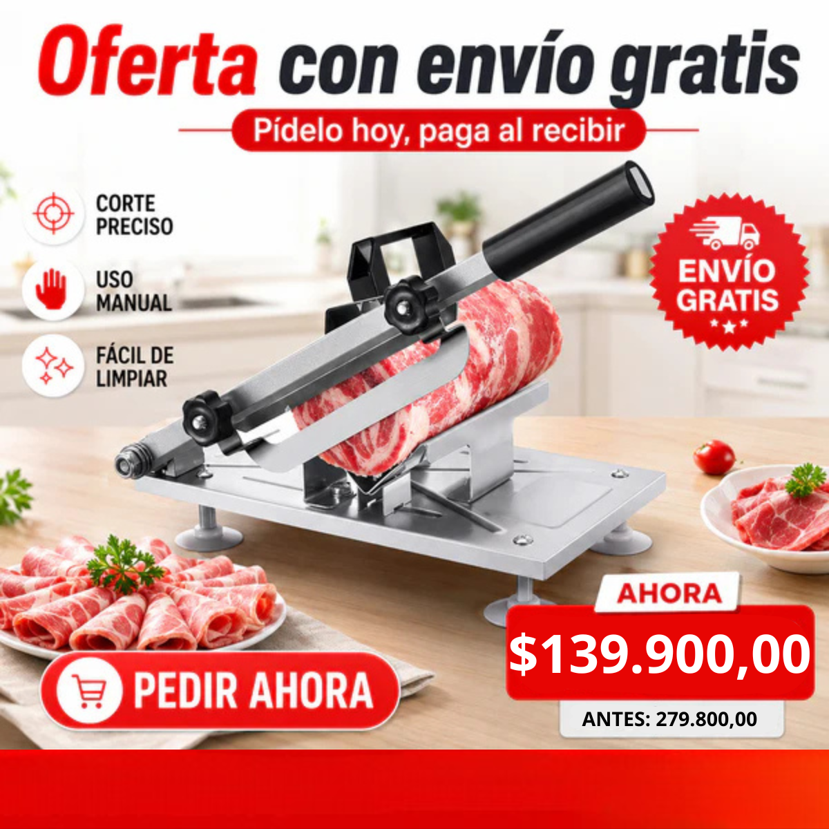 Rebanadora Manual de Carne y Jamones