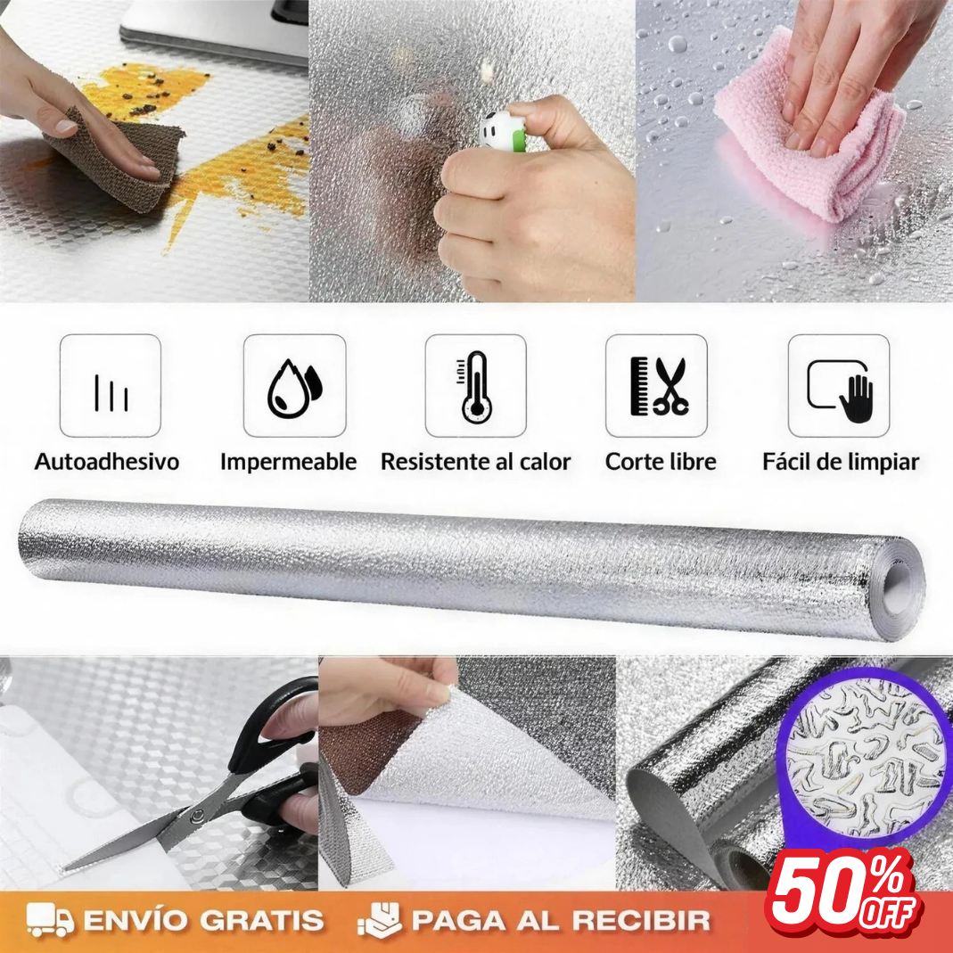 Papel Aluminio Adhesivo para Cocina