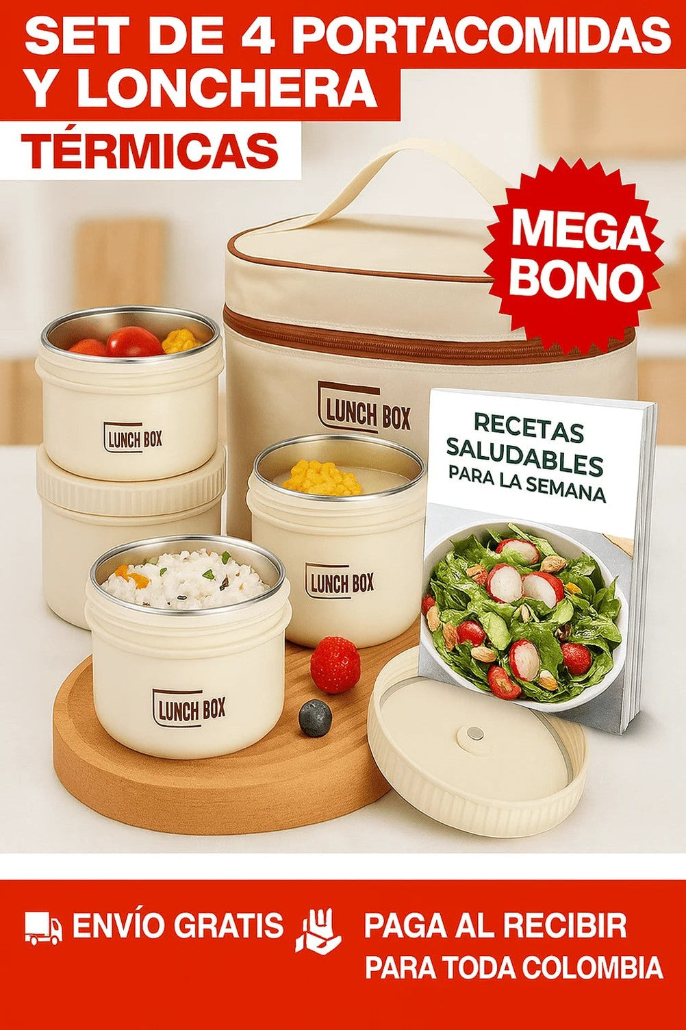 🍱 X4 Portacomidas Térmico y Moderno + 🎁 Ebook Saludable Gratis - 1