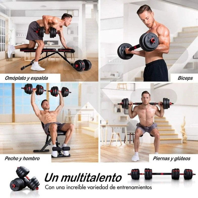 SET de Pesas Completo 44 LBS + Barra Acolchada GRATIS 🔥 KIT COMPLETO - 3